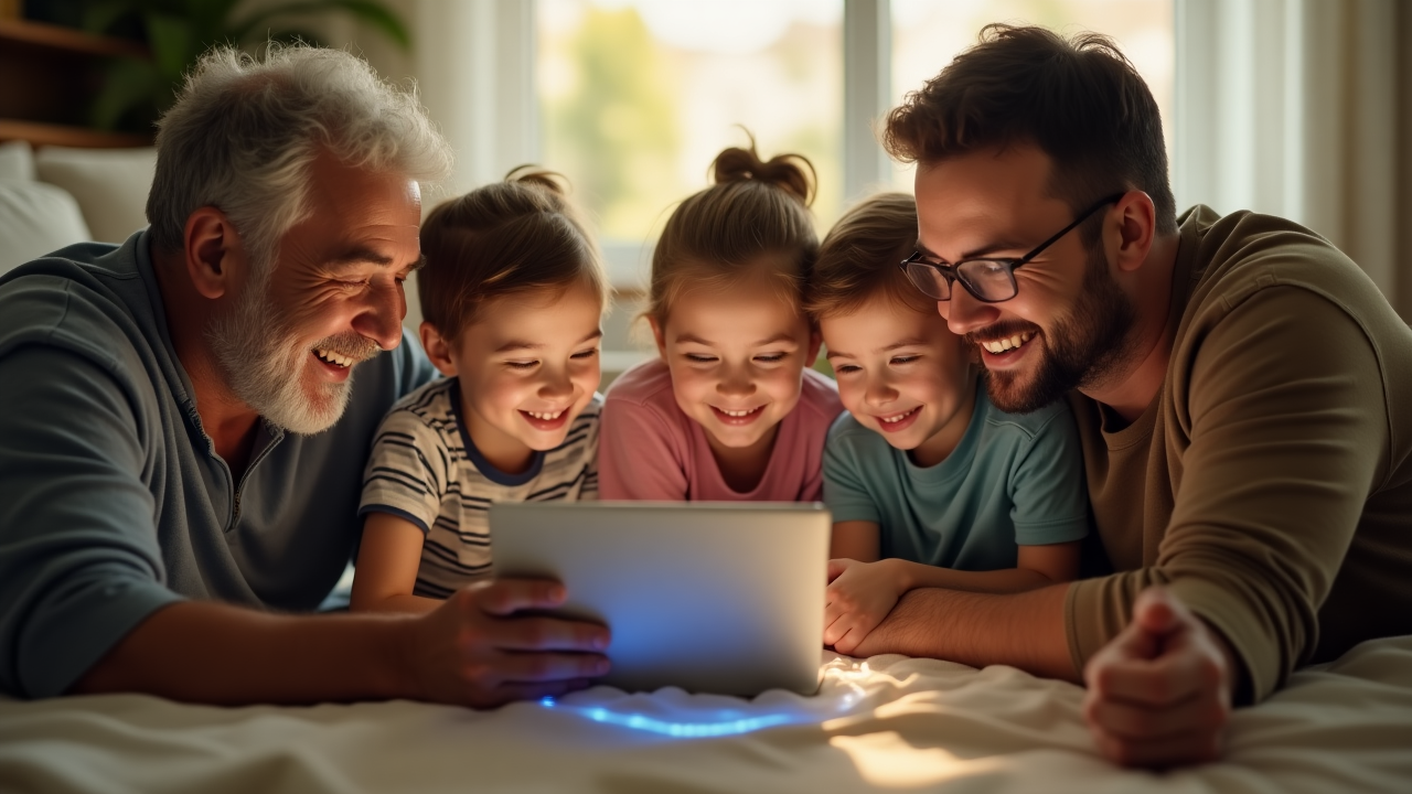 Familia usando tecnología junta